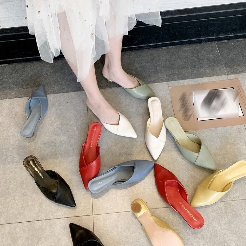 Giày Gót Thấp Nhiều Màu Thời Trang Nữ, Giày Nửa Lười, Mules Mũi Nhọn