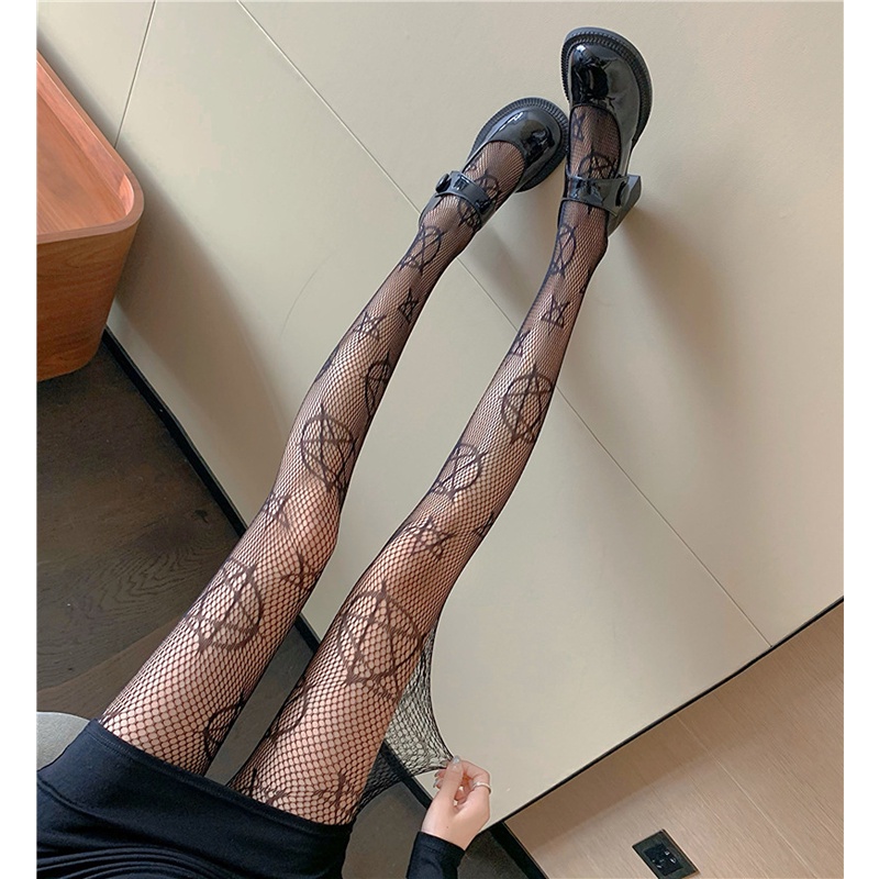 Quần tất lưới họa tiết ngôi sao to cá tính phong cách Gothic Lolita Nhật Bản