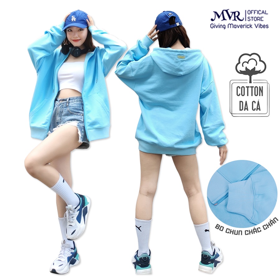 Áo khoác hoodie zip dây khóa kéo chống nắng màu xanh kèm quà dễ thương form Unisex cotton Da Cá Hàn Quốc TT1422
