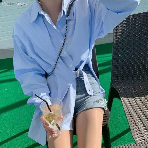 Áo Sơ Mi Tay Phồng Dáng Rộng Phối Thắt Lưng Kiểu Hàn Quốc Dễ Phối Đồ Cho Nữ