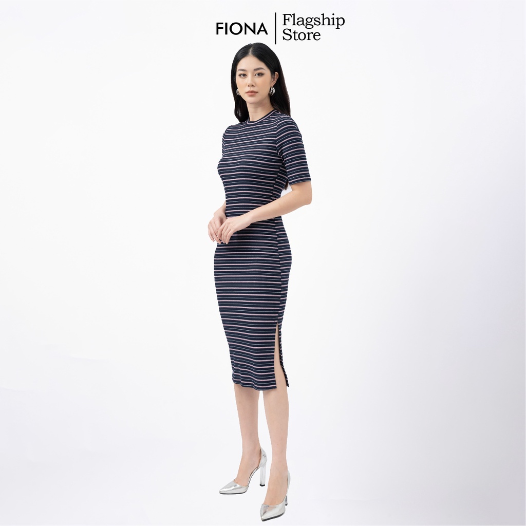 Đầm nữ cotton dáng ôm, dài qua gối cổ tròn, tay ngắn FIONA  F421233