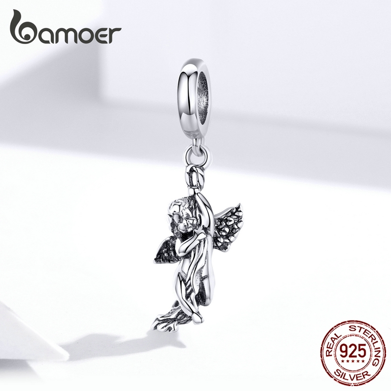 Mặt phụ kiện trang sức BAMOER bạc 925 hình thần cupid tình yêu phong cách đơn giản thời trang