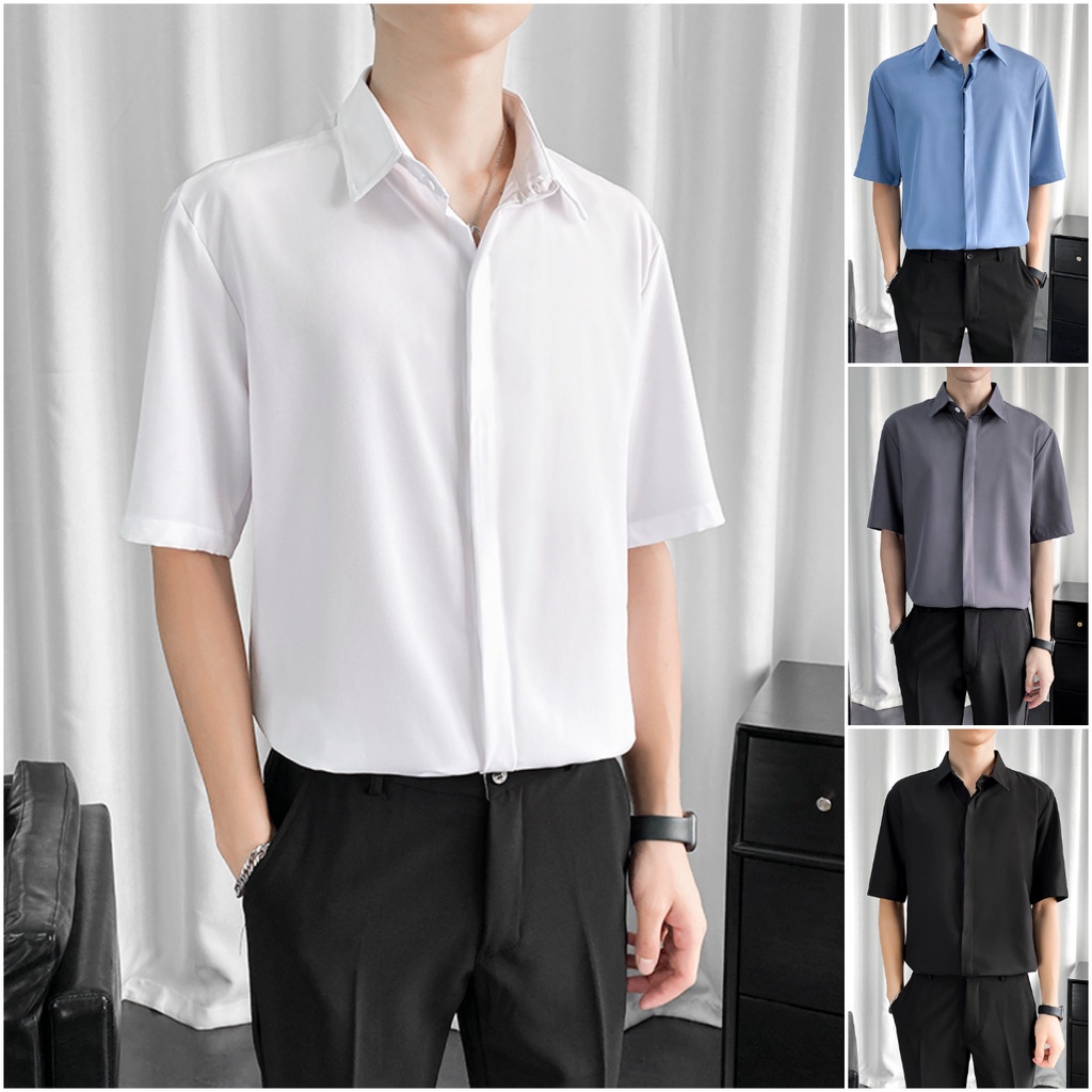 Áo sơ mi nam tay ngắn SANVADIO áo sơ mi tay lỡ giấu khuy form rộng dáng unisex phong cách hàn quốc hottrend 2022 ASM44