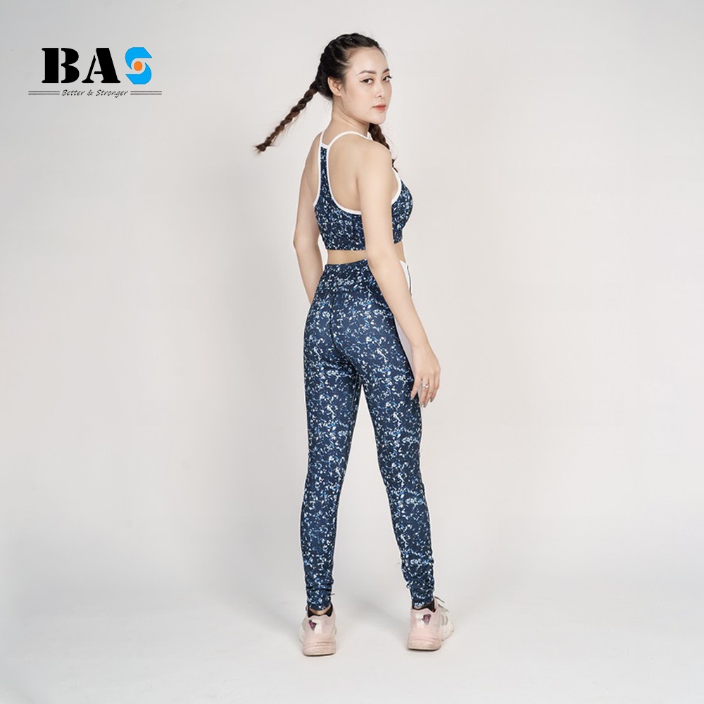 Set đồ tập yoga gym nữ vải thun cao cấp BAS bra 2 dây cách điệu phối legging lưng cao tôn dáng - S40039