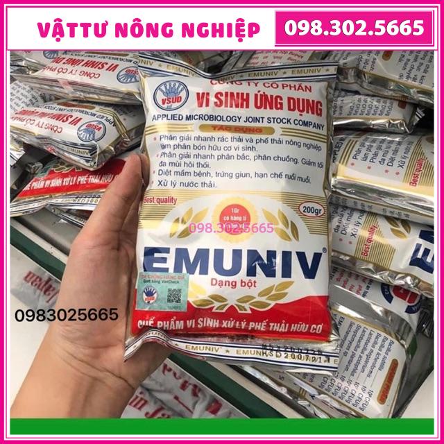 Chế phẩm Men vi sinh EMUNIV ủ rác, phân hữu cơ, xử lý mùi hôi gói 200gam