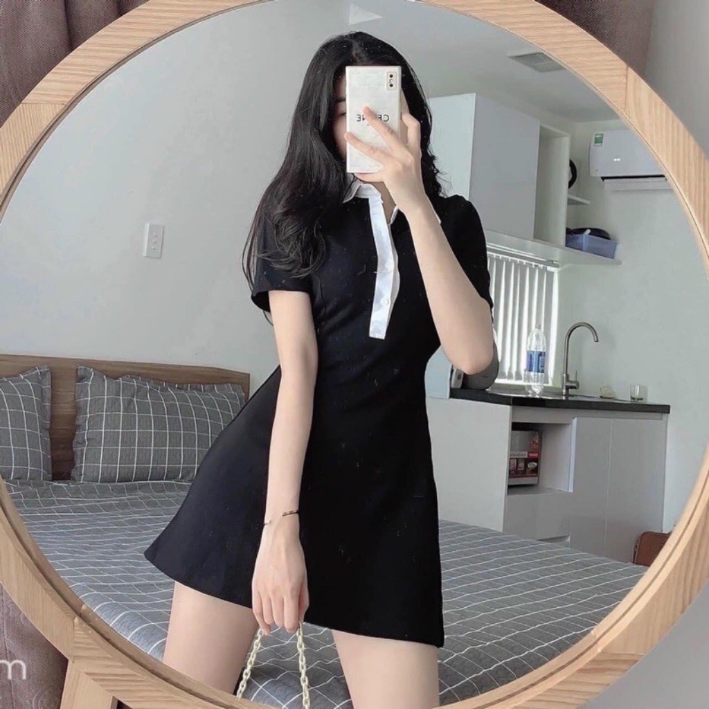 Đầm Body Gem94 Tay Ngắn Phối Cổ Trắng Xinh Xắn , Váy Công Sở Cổ Polo