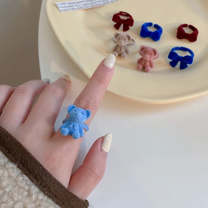 Nhẫn hở hình nơ/ gấu bản nhỏ có thể điều chỉnh thời trang thu đông trơn mịn phù hợp làm quà tặng cho bạn bè/ bé gái