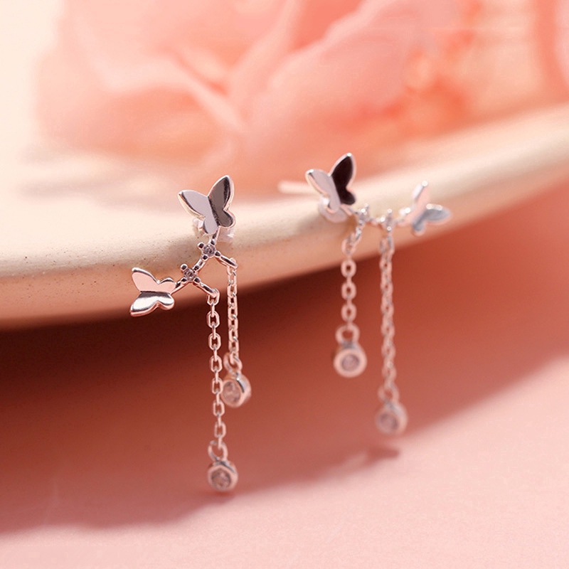 Khuyên tai Ahellogirl màu bạc hình bươm bướm dễ thương cho nữ