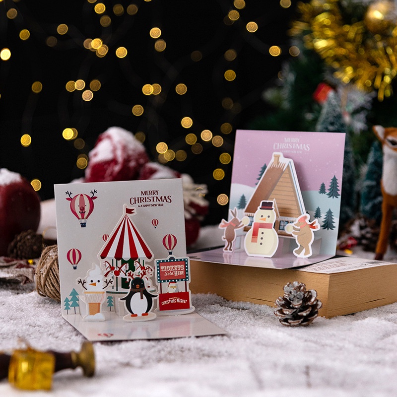 Thiệp Giáng Sinh 3D Hình Ông Già Noel / Người Tuyết Chúc Mừng Giáng Sinh Kèm Phong Bì Và Thiệp Chúc Mừng Bạn Bè