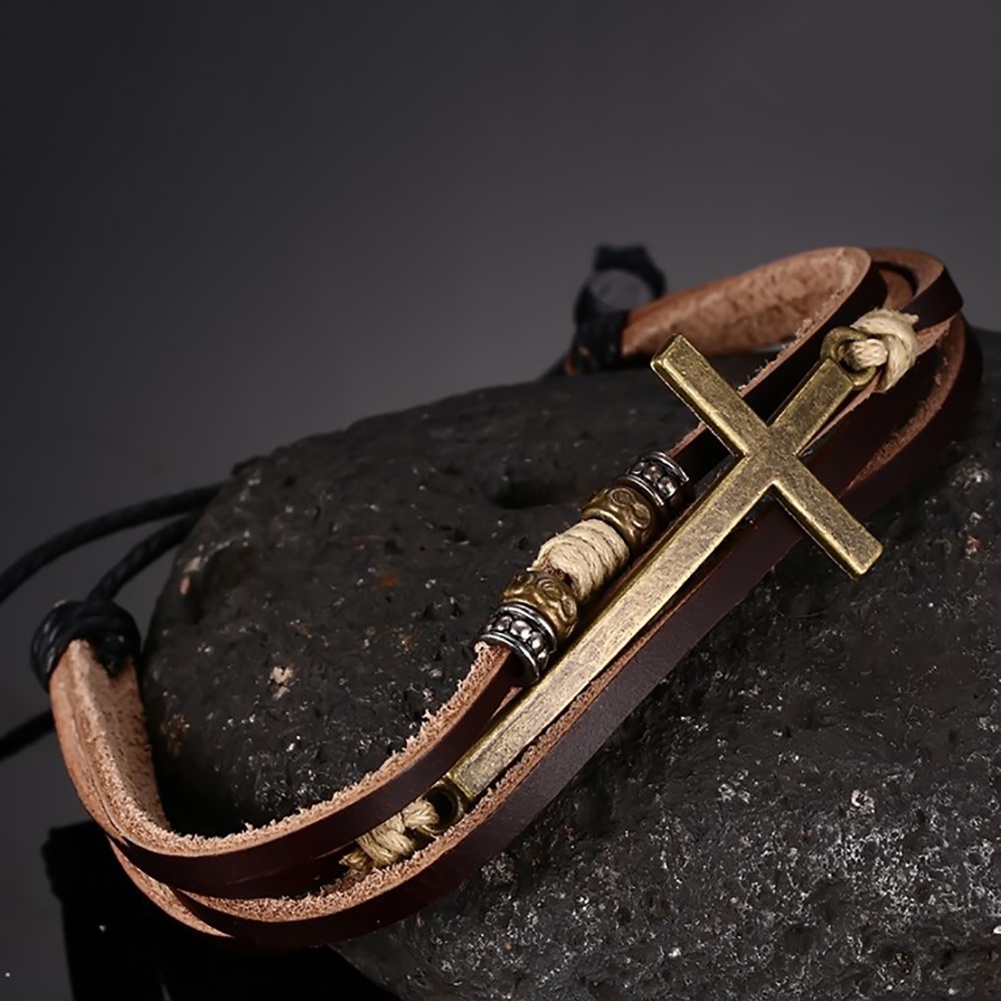 Vòng Tay Giả Da Mặt Thánh Giá Có Thể Điều Chỉnh Kích Cỡ