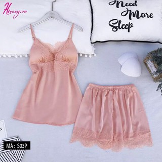 Sét bộ ngủ nữ phi bóng phối ren kèm mút