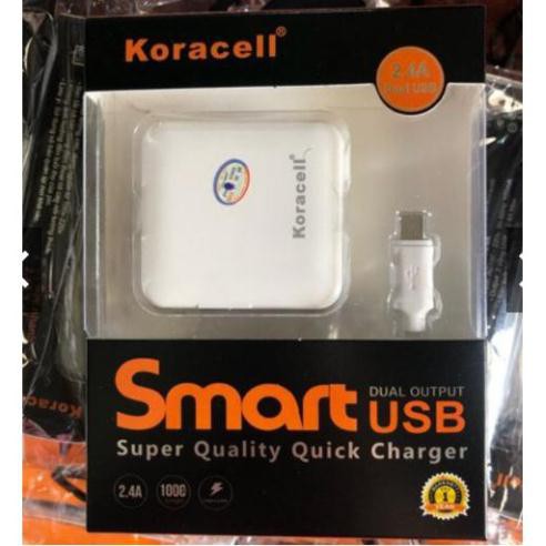 V8- Sạc Koracell 2.4A Micro USB (2 cổng USB) Chính Hãng, bảo hành 12 tháng
