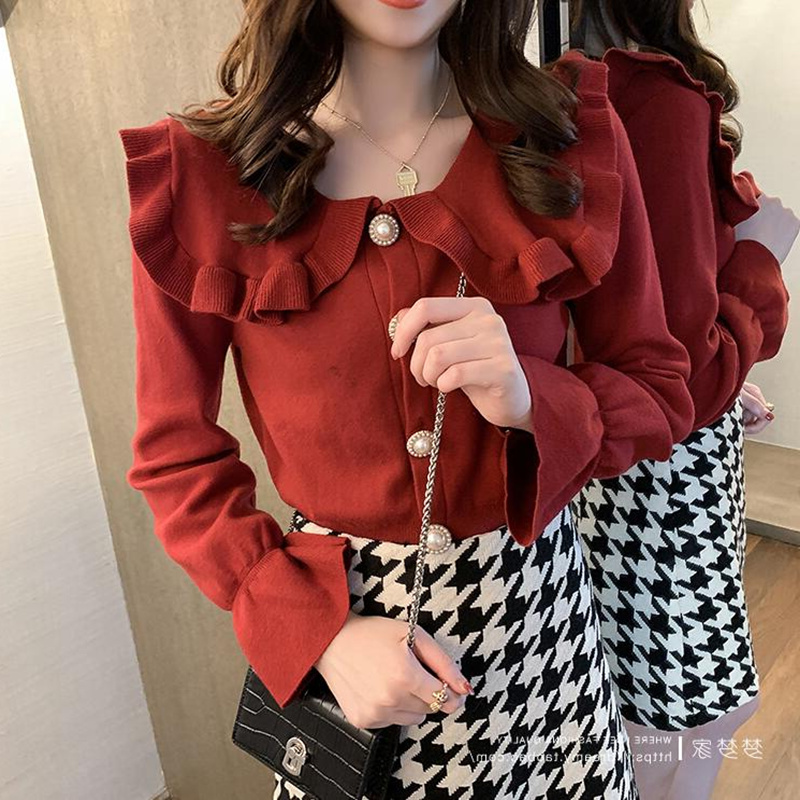 Áo dệt kim tay dài cổ búp bê thời trang dễ thương dành cho nữ