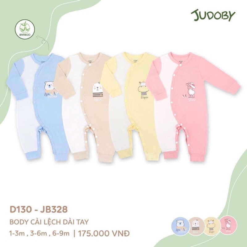 [JB328] Body cài lệch dài tay sợi tre Judoby cho bé (4-10kg)