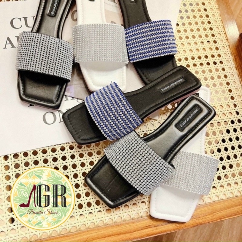 Dép bản ngang đính hạt đá sáng đế chắc