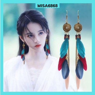 Bông tai lông vũ Boho phong cách Vintage