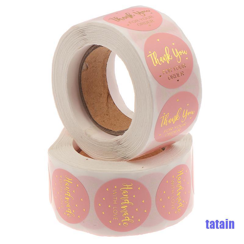 Cuộn 500 Miếng Dán Chữ Thank You For Your Order Màu Hồng