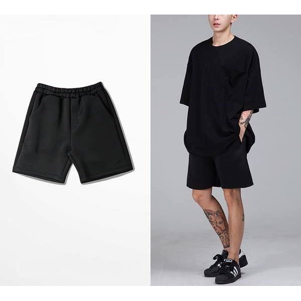 Quần Short nỉ đen trơn unisex co giãn