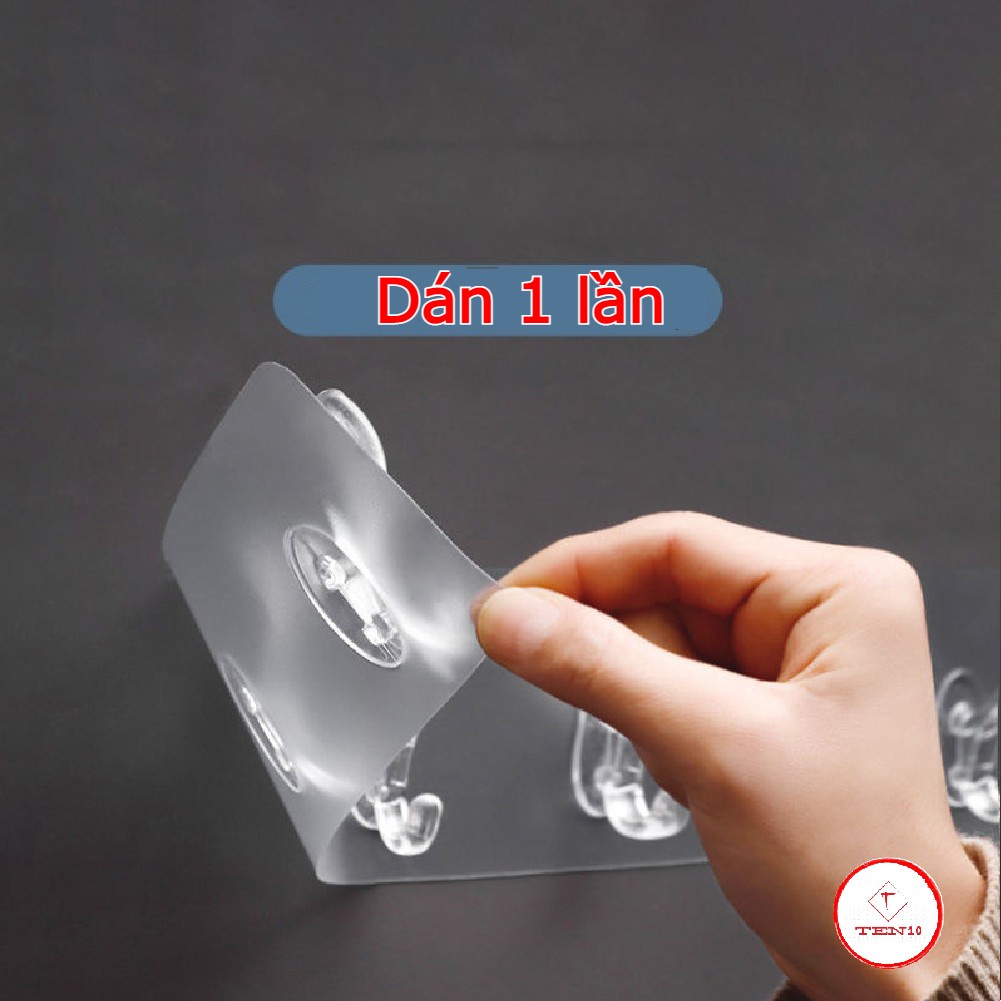 Thanh móc dán tường treo đồ quần áo chịu lực có bao chống gãy gập trong suốt siêu dính 6 móc ngang không cần khoan tường