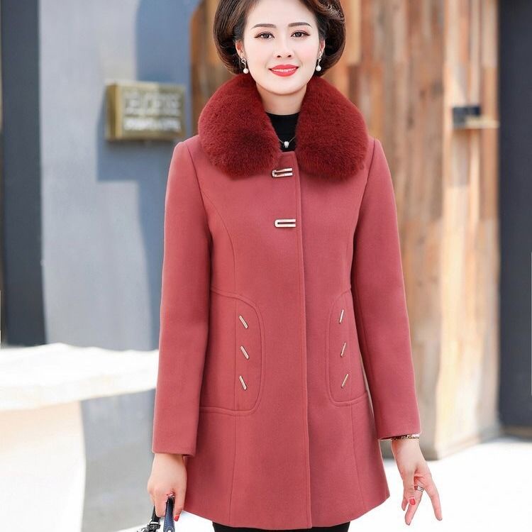 Áo khoác len nữ trung niên và người già, niên, đầm mẹ thu đông cotton 40-50