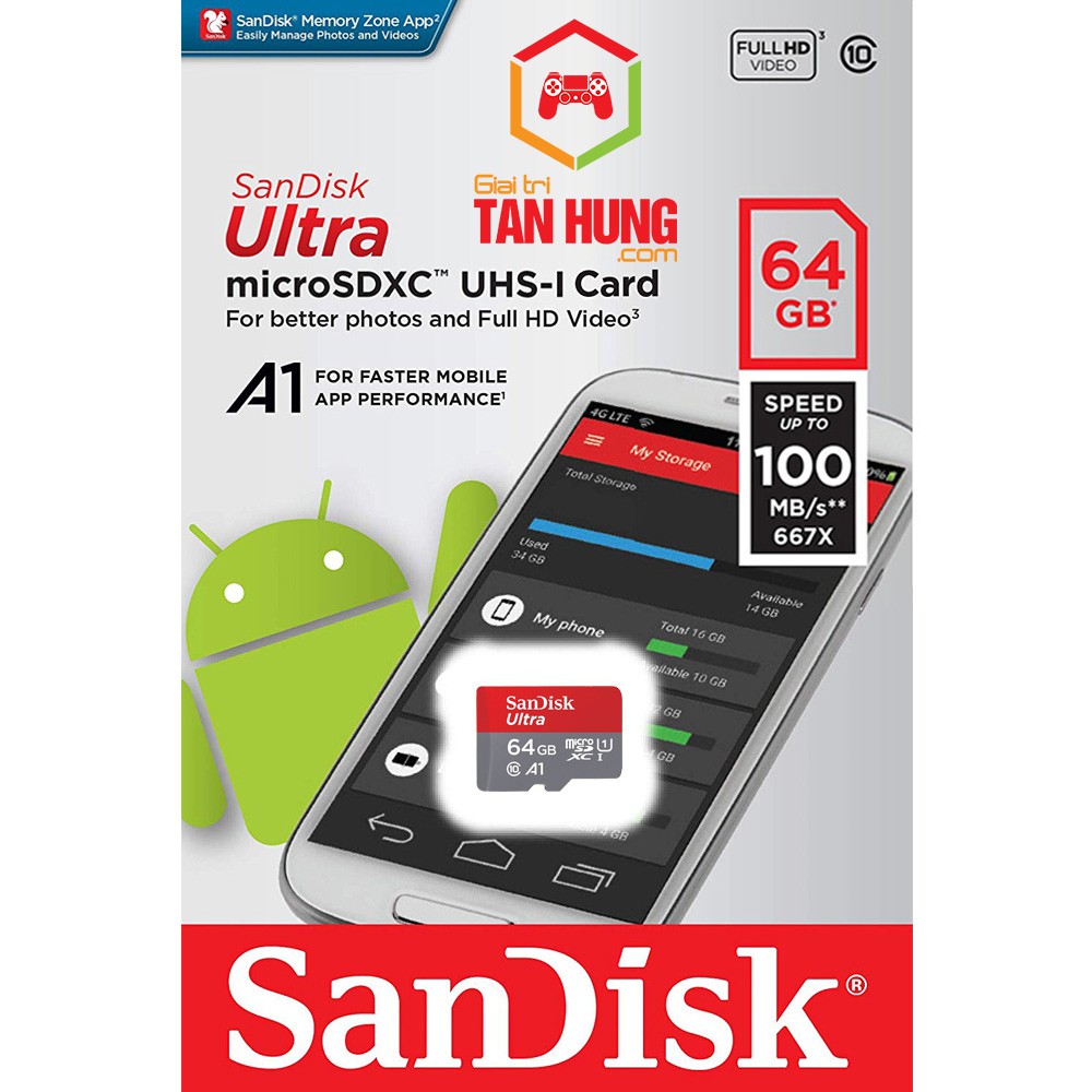 Thẻ nhớ MicroSDXC SanDisk Ultra A1 UHS-I 8G 16G 32G 64GB 128G Class 10 UHS-I