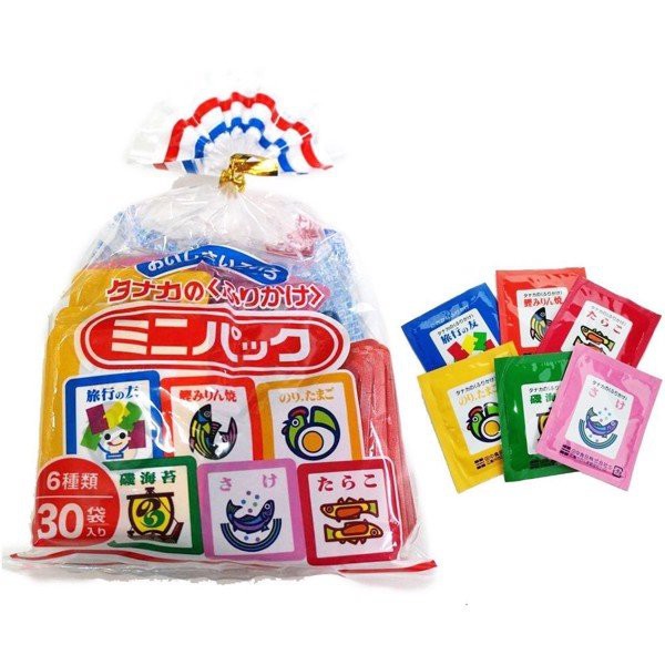 Gia vị rắc cơm Nhật Bản Tanaka Furikake túi 30 gói nhỏ 6 vị tiện dụng cho mẹ, ăn ngon cho cả gia đình
