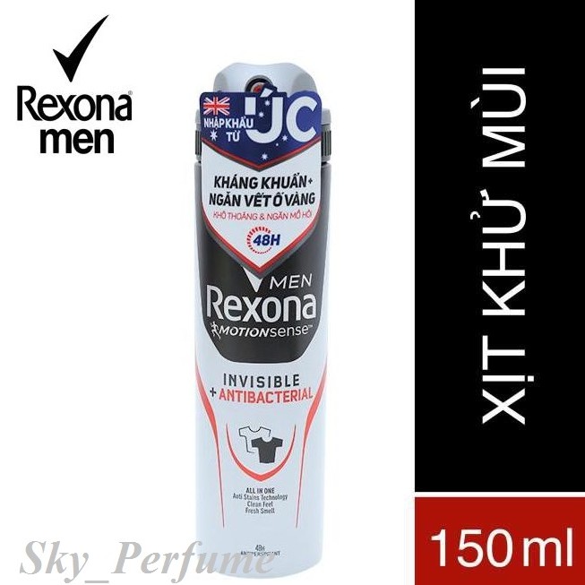 Xịt ngăn mùi Rexona Men Invisible + Antibacterial 150ml