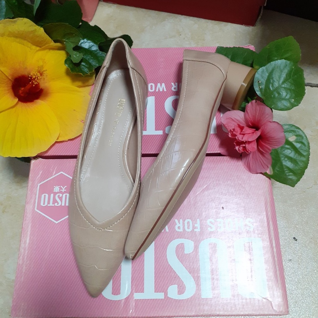 Giày búp bê nữ Dusto họa tiết da rắn thời trang, gót trụ tròn 3.5cm