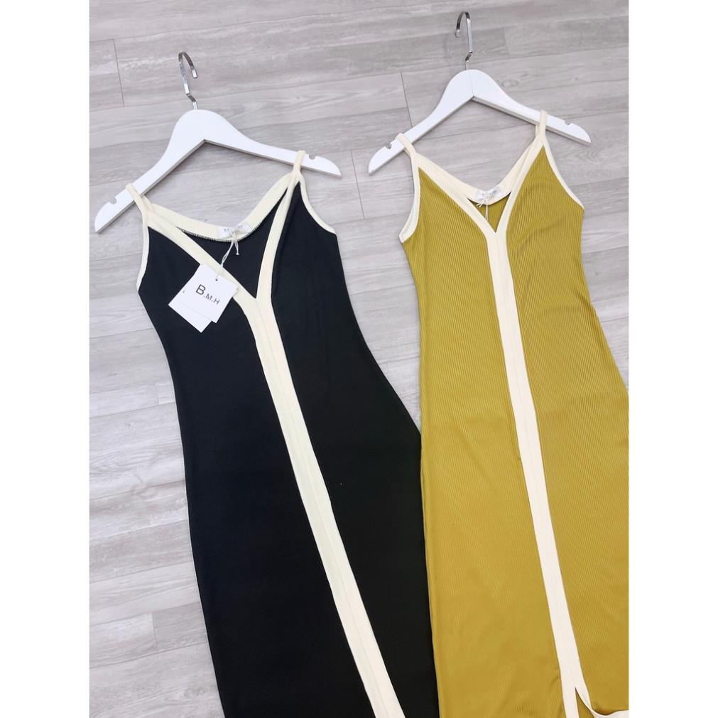 VÁY LEN SUÔNG DÀI CỔ V XẺ 2 MÀU CHO NỮ