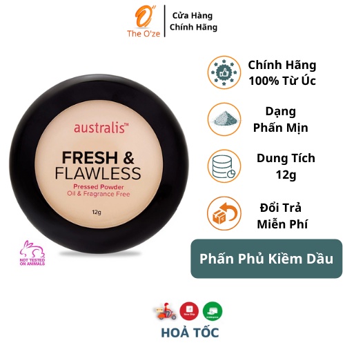 Phấn phủ kiềm dầu che khuyết điểm mềm mịn - Australis Fresh & Flawless Pressed Powder