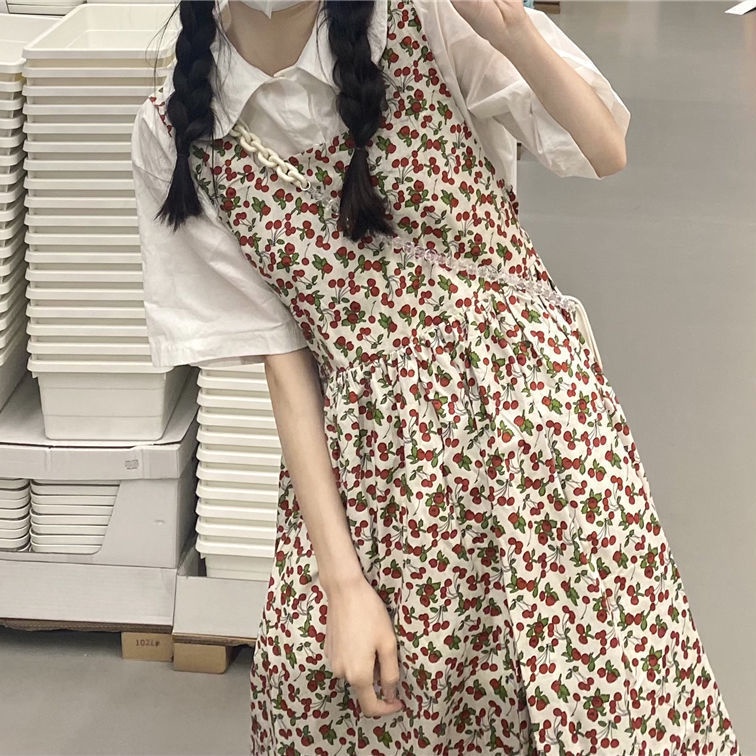 Đầm Hai Dây Dáng Chữ A Họa Tiết Cherry Thời Trang Mùa Hè Mới Cho Nữ 2021 đầm bầu váy nữ váy bé gái váy dài chân váy dài váy nữ chân váy dài