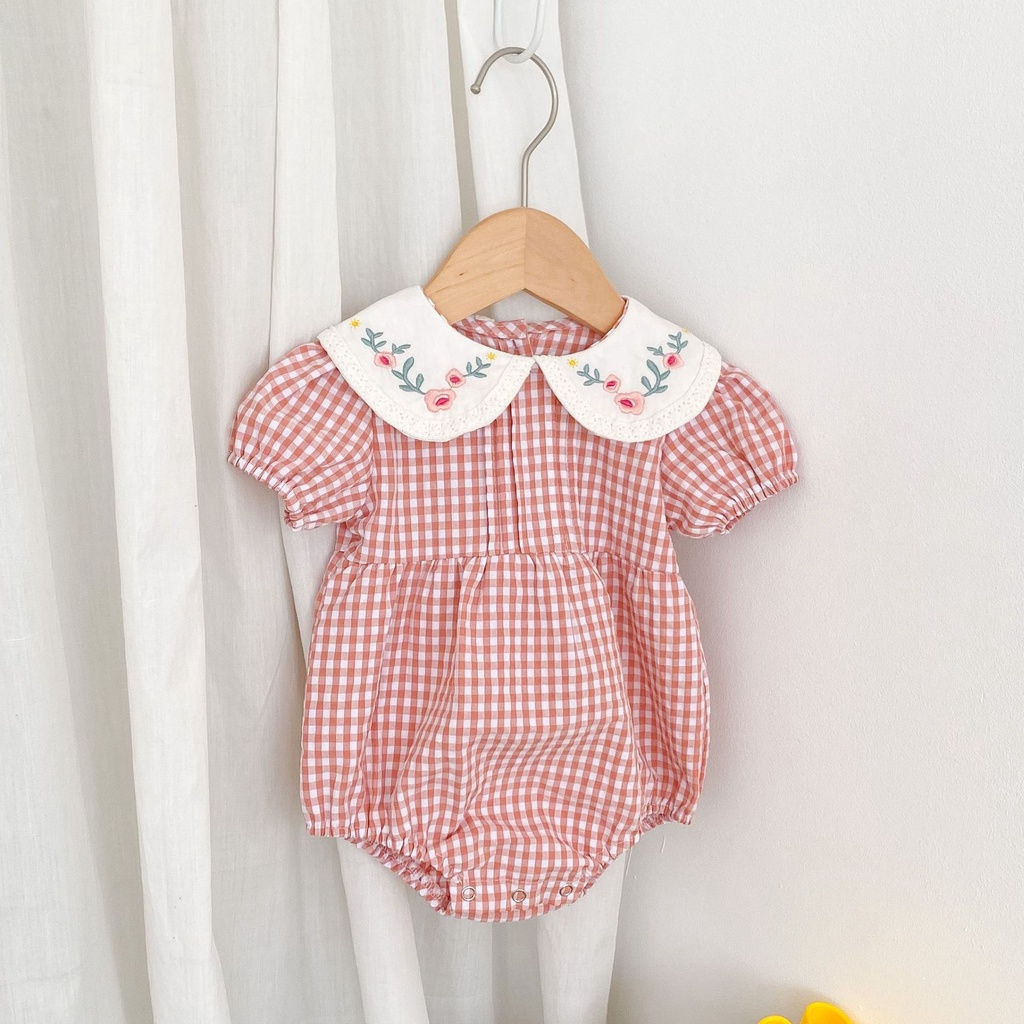 Áo Liền Quần Cổ Búp Bê Thêu Họa Tiết Thời Trang Mùa Hè Hàn Quốc Cho Bé Gái