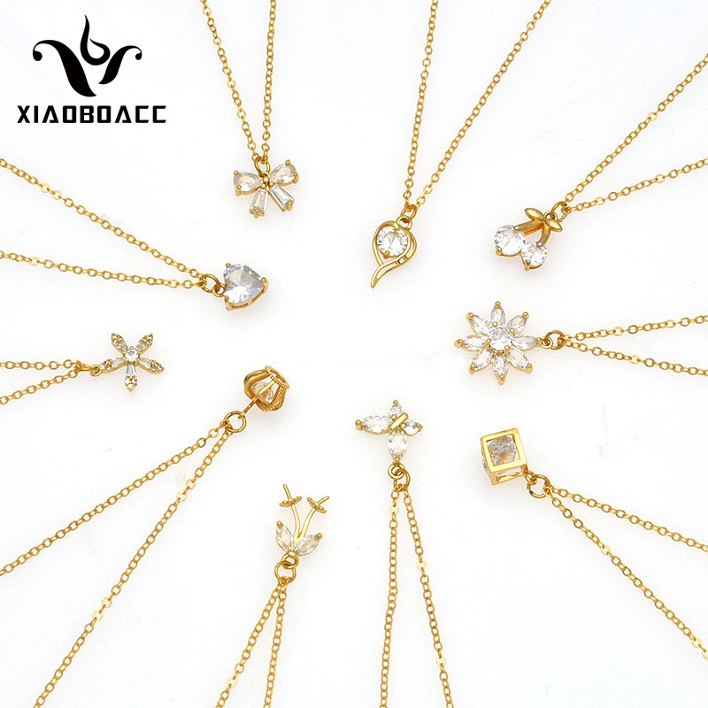 XiaoboACC Dây Chuyền Khối Zircon Họa Tiết Bướm / Vương Miện / Trái Tim / Rỗng Thời Trang Hàn Quốc Dễ Thương