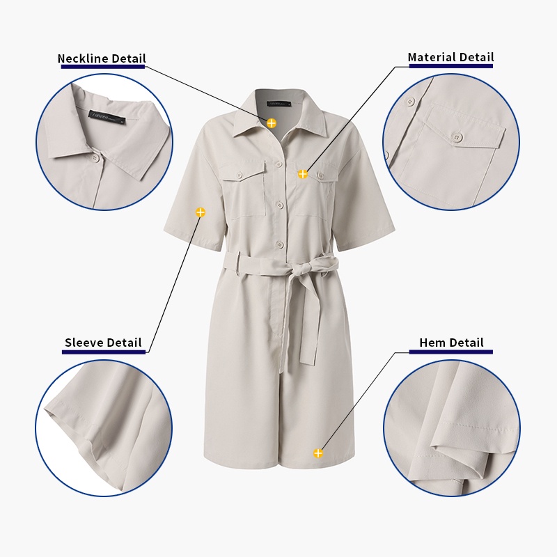 Áo liền quần ZANZEA tay lửng cổ bẻ có thắt lưng màu trơn thời trang dành cho nữ