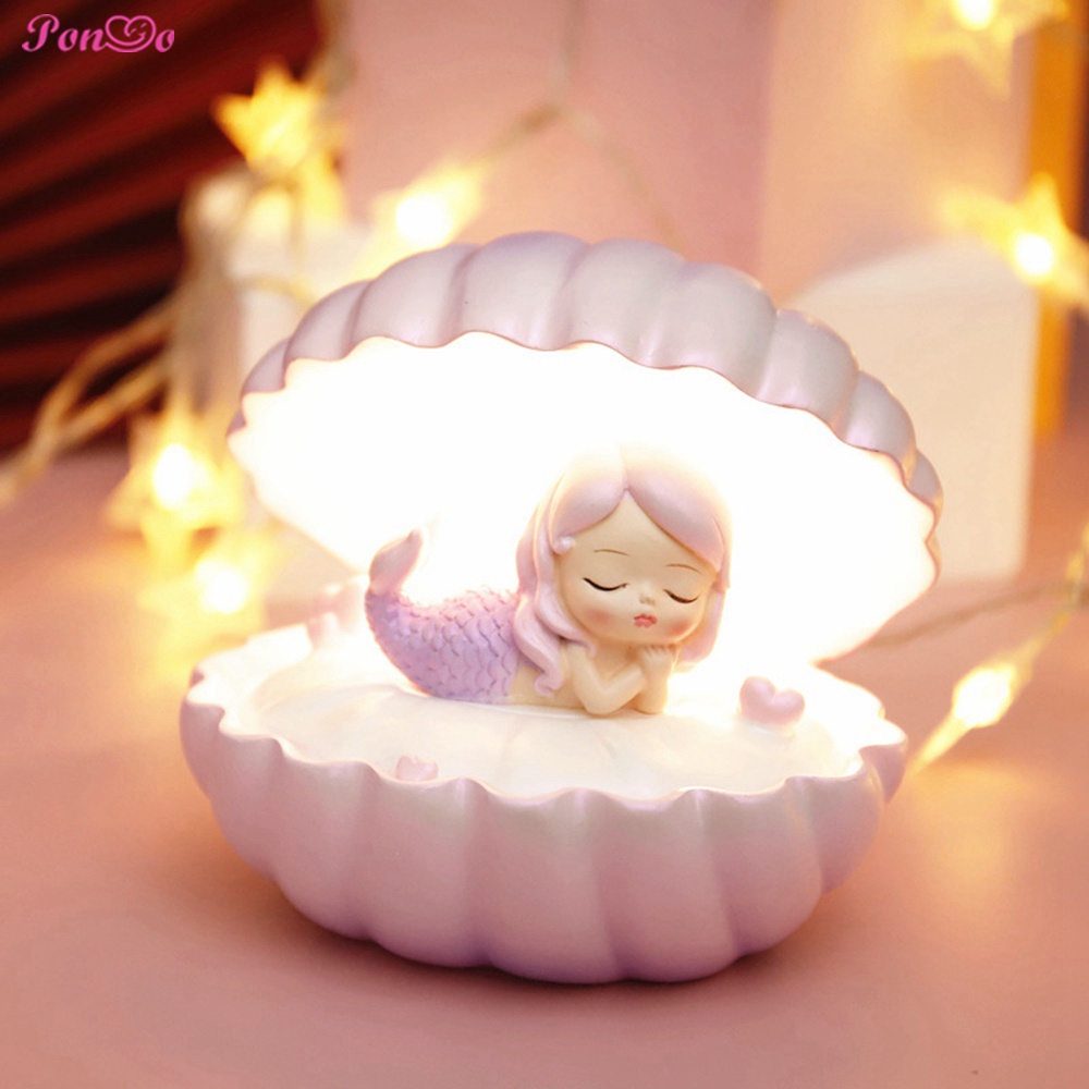 Dễ Thương Đèn Ngủ Để Bàn Hình Vỏ Sò / Nàng Tiên Cá Đáng Yêu Trang Trí Bánh Kem