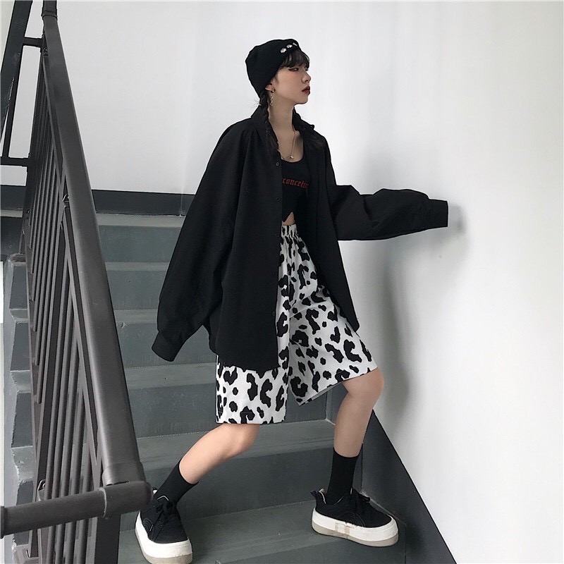 Quần shorts lửng unisex loang bò sữa có túi trẻ trung cá tính/ Quần thể thao cạp chun ống rộng thời trang nữ_ranstore | BigBuy360 - bigbuy360.vn