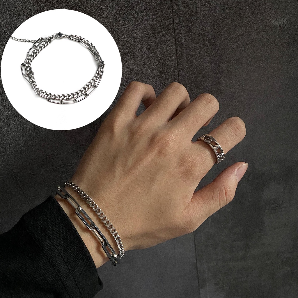 Vòng tay chất liệu inox phong cách hip hop Hàn Quốc không gỉ không phai không dị ứng cho unisex