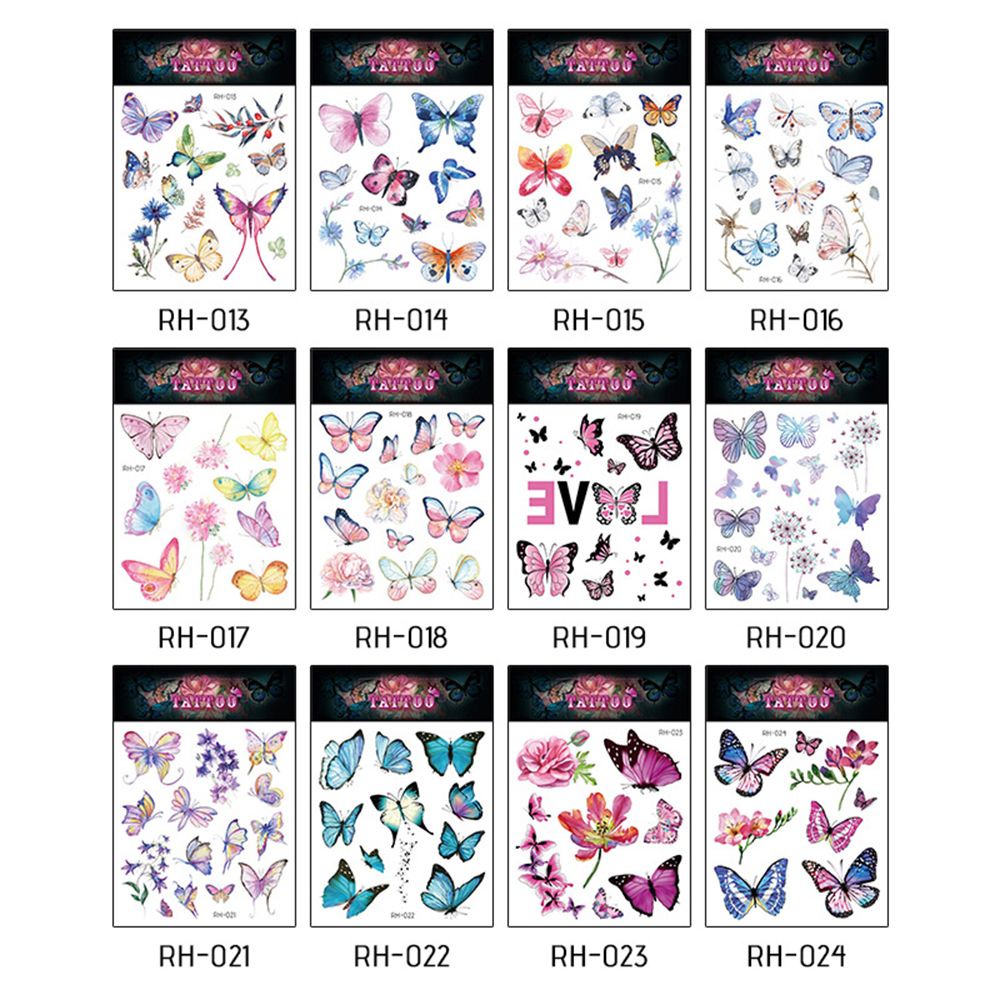 (Hàng Mới Về) Set 1 / 12 Tấm Hình Xăm Dán Tạm Thời Hình Bướm 3d Nhiều Màu Sắc Không Độc Hại Lâu Trôi An Toàn Cho Nữ