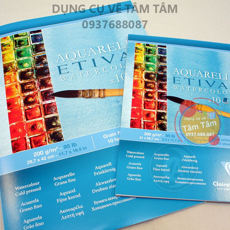 [ TÂM TÂM ]-Sổ vẽ màu nước Clairefontaine Aquarelle Etival watercolor coldpress 200gsm 10 sheets-