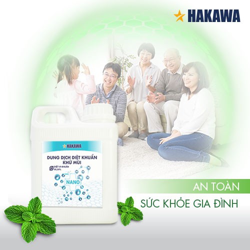 Dung dịch khử mùi diệt khuẩn nano HAKAWA - HK-1 lít - Hương bạc hà - Sản phẩm chính hãng