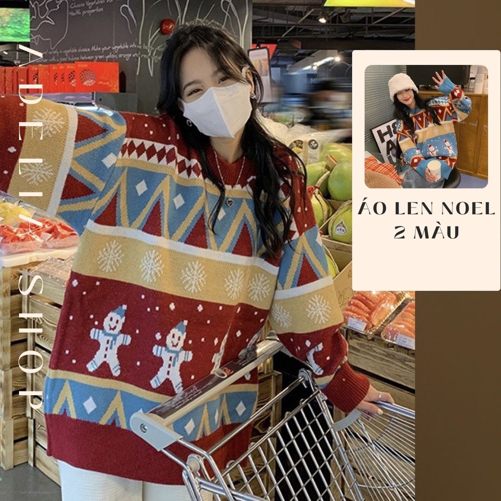Áo Len Noel | Áo Len Noel Nữ Giáng Sinh Cổ Tròn Dày Dặn Họa Tiết Người Tuyết Xinh Xắn 2 Màu Ulzzang, Hàng Quảng Châu