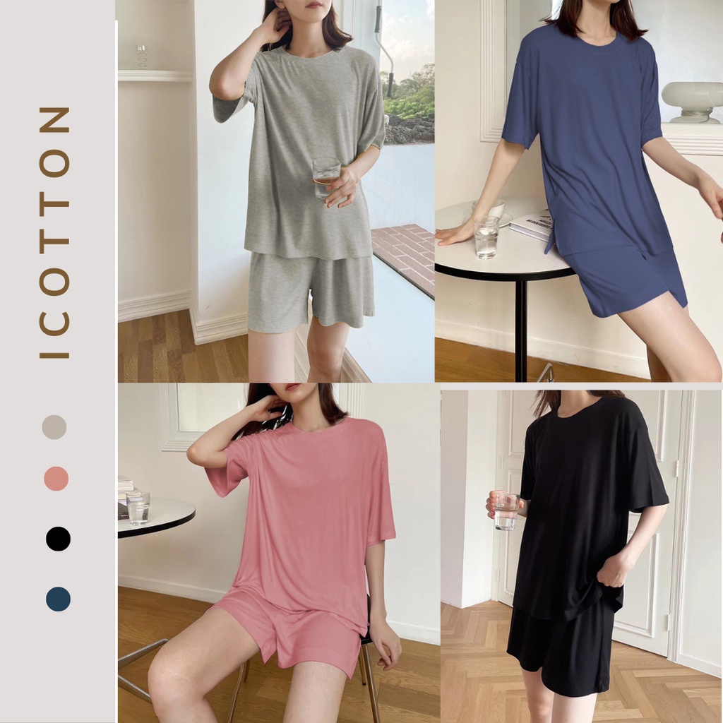 Bộ đồ cộc tay nữ ❤️ICOTTON❤️ dáng rộng cao cấp 100% cotton, áo cộc quần đùi mặc nhà, đi chơi thoải mái