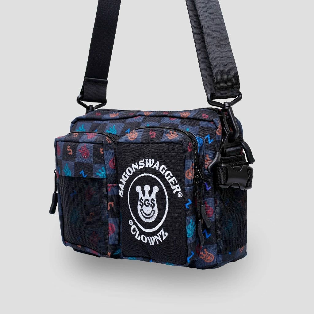 Túi đeo chéo dây caro ClownZ v4  thời trang nam nữ đi chơi đi du lịch đen- Nesly