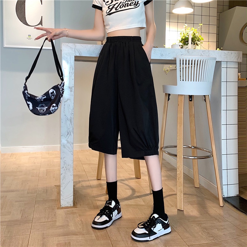 SUXI Mới Quần ngắn ống rộng Lưng Cao Phong Cách Hàn Quốc Dành Cho Nữ