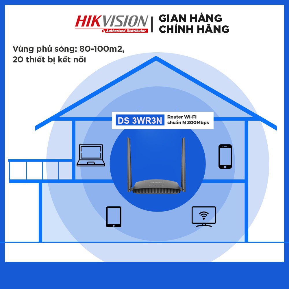 Bộ phát Wifi HIKVISION DS- 3WR3N Tốc độ 300Mbps , Điều khiển từ xa , Sóng Khỏe - Bảo Hành 24 Tháng