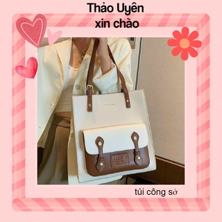 Túi tote da đeo vai bản to dạng hộp cao cấp, Túi đeo vai công sở đi làm đi học  đựng vừa form A4