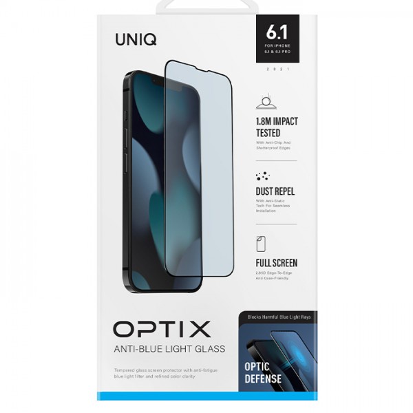 Kính Cường Lực Chống Ánh Sáng Xanh UNIQ OPTIX Anti-Blue Light cho iPhone 13 PRO MAX / 13 PRO /13/14/14PLUS