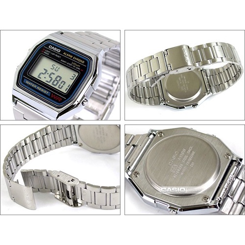 Đồng hồ Nam Casio A158WA-1D, đồng hồ chính hãng, (màu bạc mặt đen)