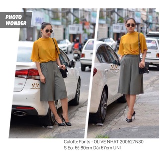 HÌNH THẬT - QUẦN VÁY, ỐNG RỘNG, QUẦN CULOTTE LỬNG  - MÀU XANH OLIVE