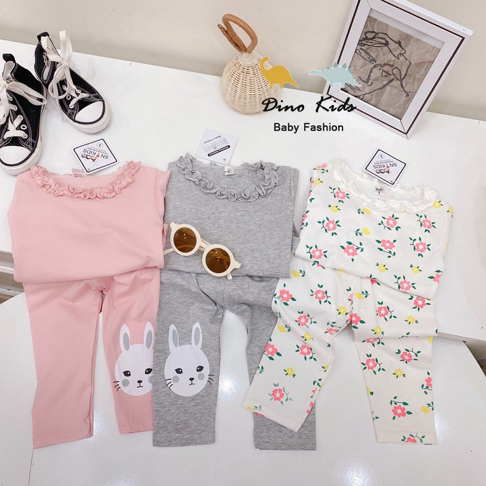 Bộ Quần Áo Dài Tay Mùa Thu Cho Bé Cổ Ren Hoa &amp; Thỏ Vải Cotton Cho Bé Từ 6-19kg